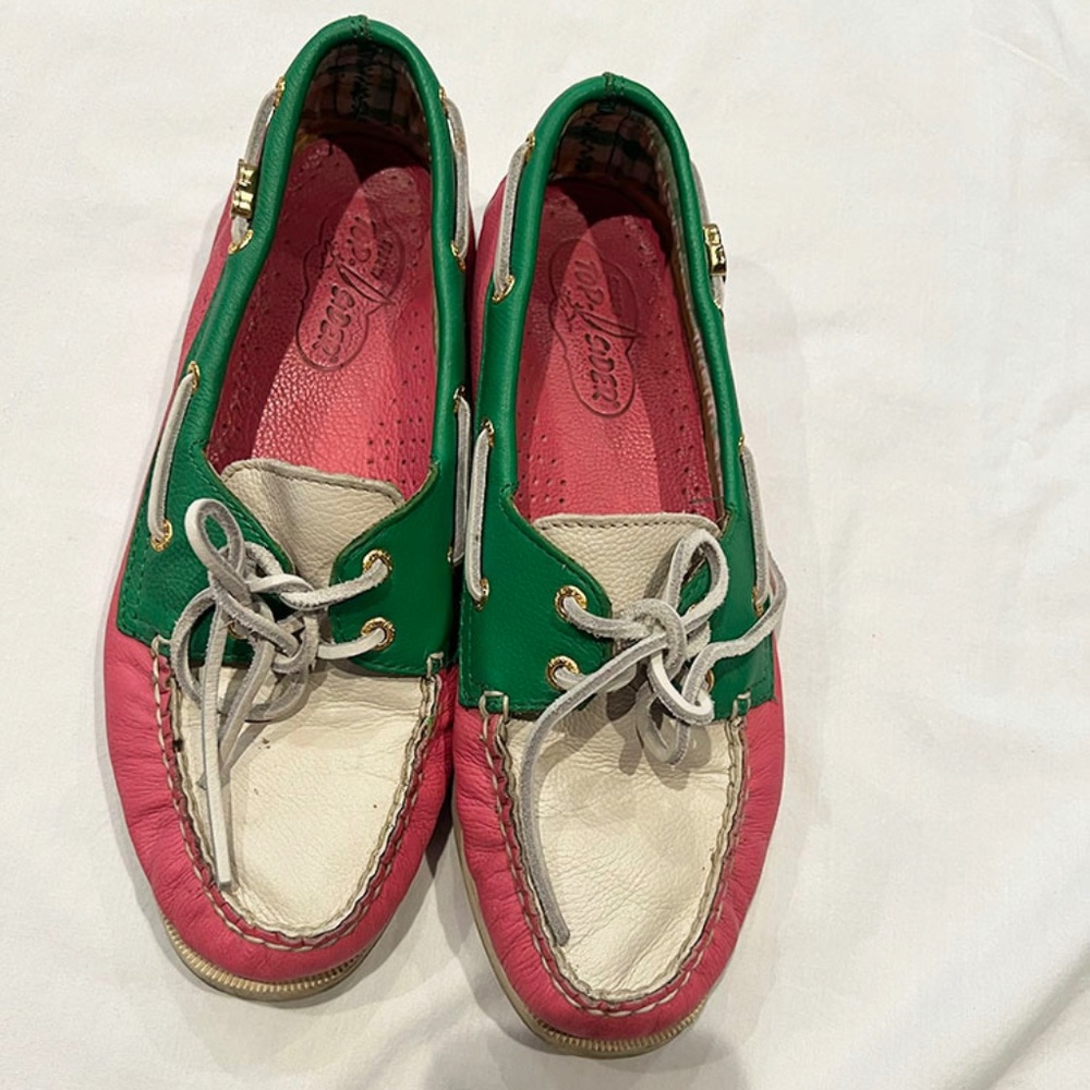 Sperry Top-Sider Boat Shoes - Pink/Green/White - Size 8.5 - Picture 1 of 5